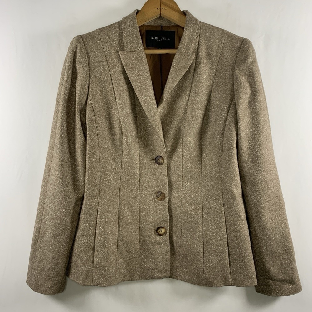 Lafayette 148 Womens Tailored Blazer Sz 8 Petite Brown Quiet Luxury Professional